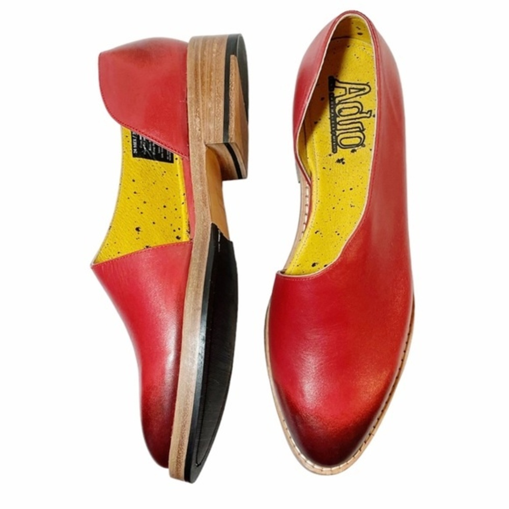 Adro Artisan Dover Flat Red Distressed Leather Side Cutout Slip On Size 7 NEW